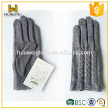 Damen Grau Farbe Doulbe Material Acryl Strick Wolle Handschuhe für kalten Winter
